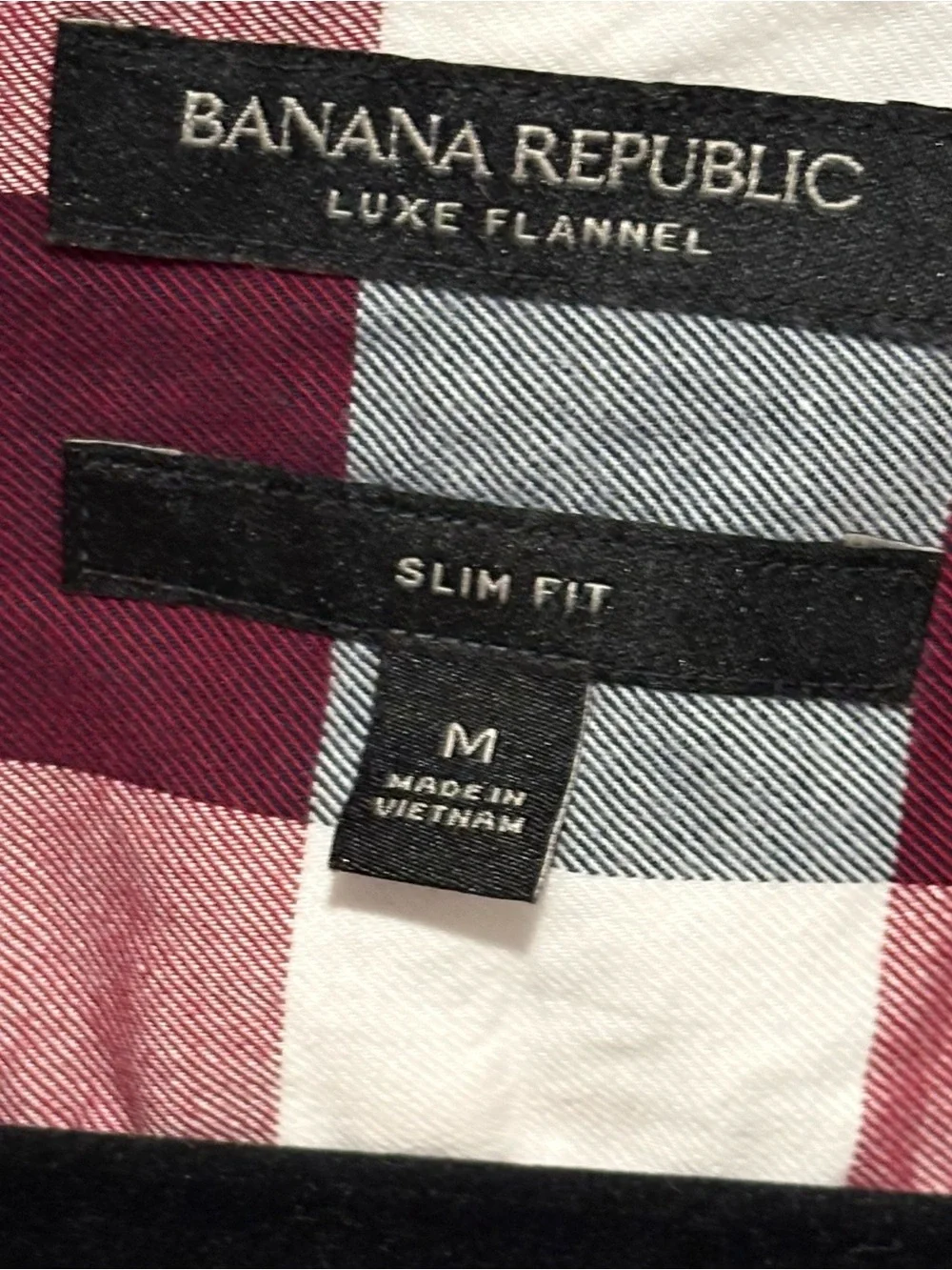 Banana Republic Mens MED SLIM FIT Burgundy& White Check Long Sleeve Button-Down